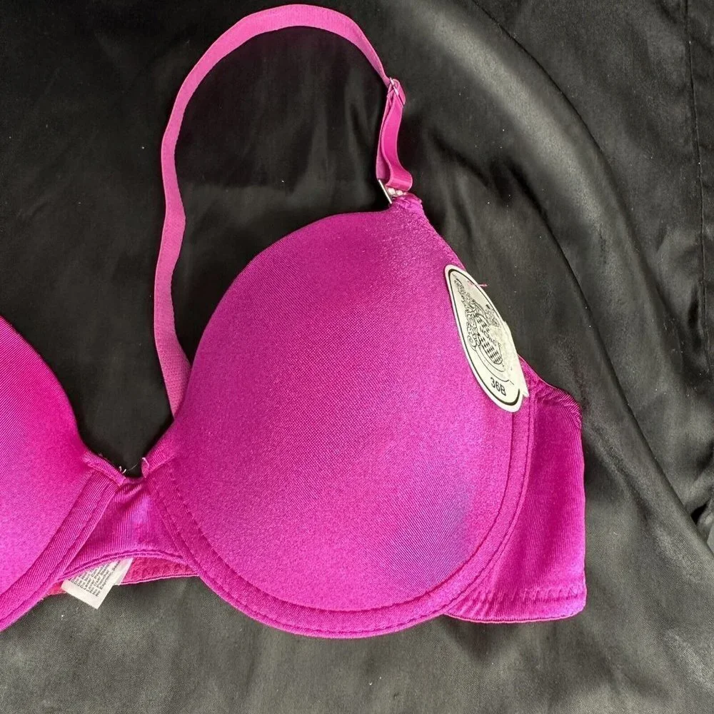 Mopas Intimates Pink Bra Rhinestone Straps Adjustable Straps Underwire - Picture 4 of 12